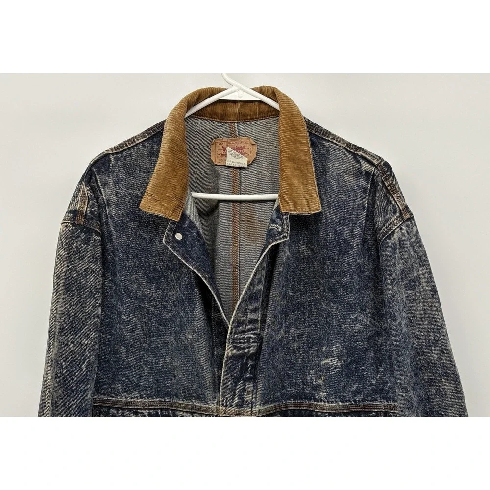 Vintage 80s Levis Denim Chore Jacket A-2 Bomber Buckle Back Orange Tab USA M